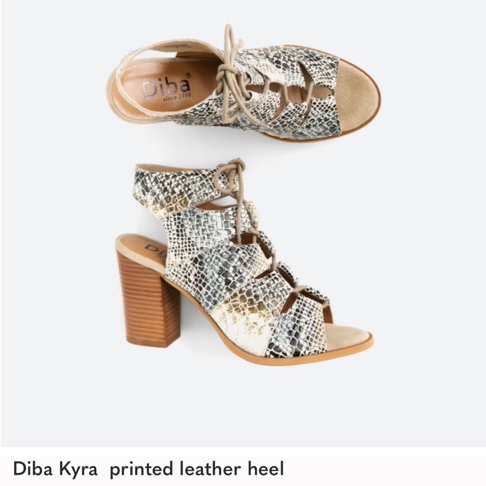 Diba Kyra Printed Leather Heel in Cream and Tan